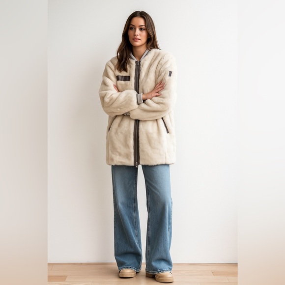 True Religion Off White Faux Fur Long Coat Parka Mobwife Streetwear Old Money S - Picture 2 of 12